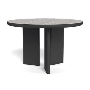 Moab 48" Round Dining Table (Aluminum Asteroid / Travertine Dark Grey)