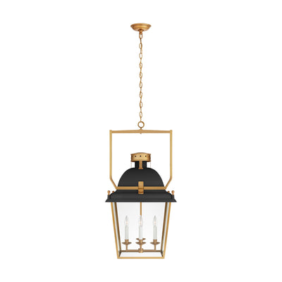 4 Light 19 inch Matte Black and Antique-Burnished Brass Lantern Pendant Ceiling Light, Medium