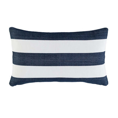 Navy and white stripe indoor and outdoor pillow, which features knife edge closure (15" Lumbar)