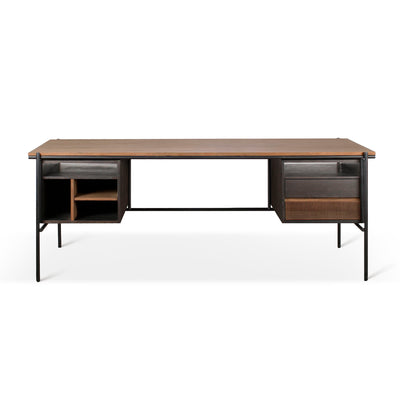 minimalistic teak office desk with storage