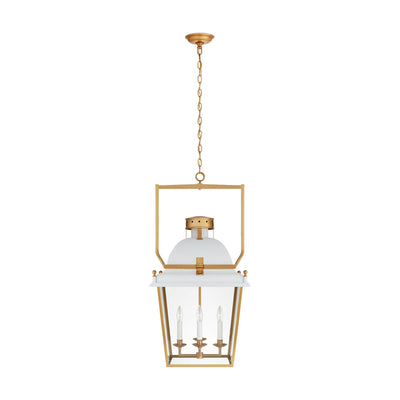 4 Light 19 inch Matte White and Antique-Burnished Brass Lantern Pendant Ceiling Light, Medium