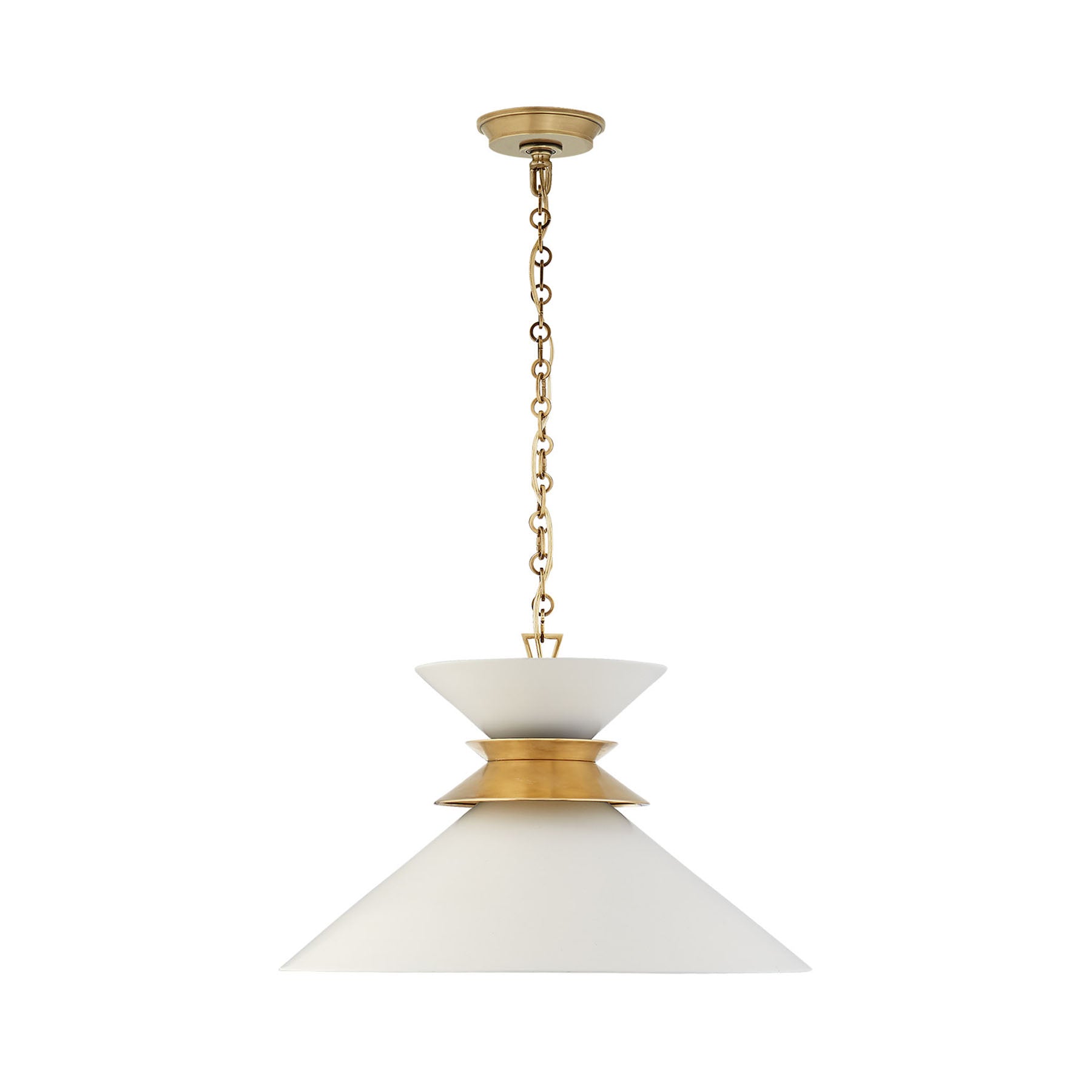 1 Light 24 inch Antique-Burnished Brass Pendant Ceiling Light in Matte White, Large Stacked