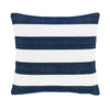 Navy and white stripe indoor and outdoor pillow, which features knife edge closure (21" square)