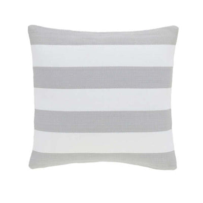 Pearl grey and white stripe indoor and outdoor pillow, which features knife edge closure (21" square)