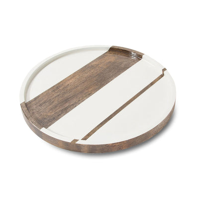 Mango wood in cream with natural wood stripes tray