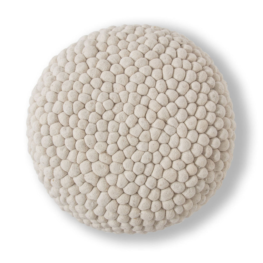 Bohemian cream pouf made with 100% wool