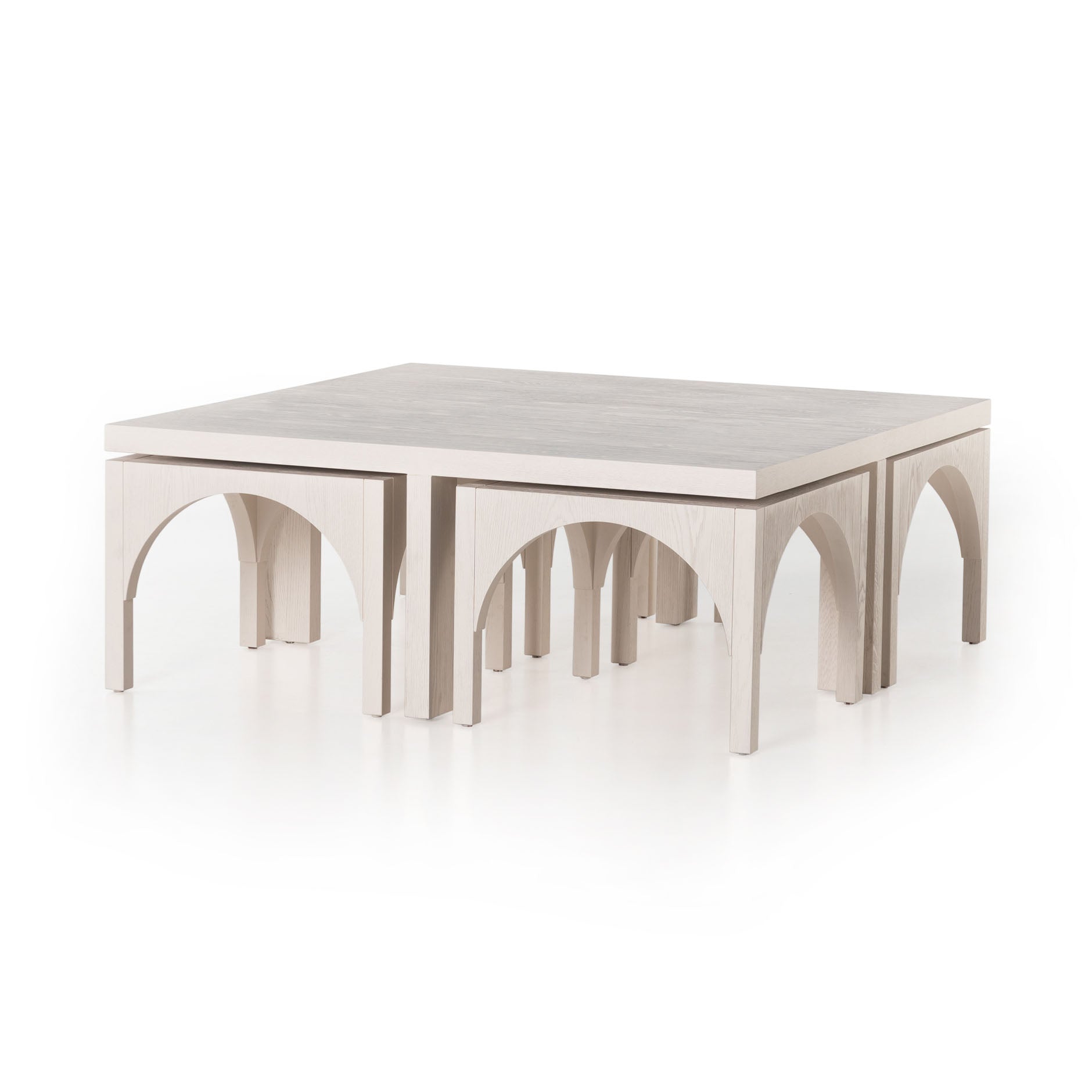 Modern oak coffee table with four separate nesting tables