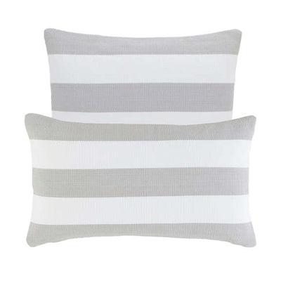 Pearl grey and white stripe indoor and outdoor pillow, which features knife edge closure (2 sizes available)