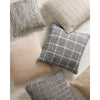 grey pillow with light gray plaid stripes