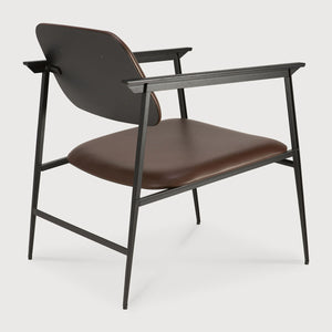 brown leather lounge chair with metal frame