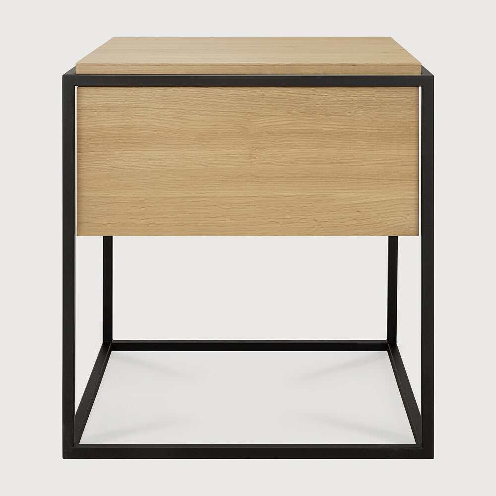 Oak Monolit bedside table - 1 drawer - black metal 48/48/51